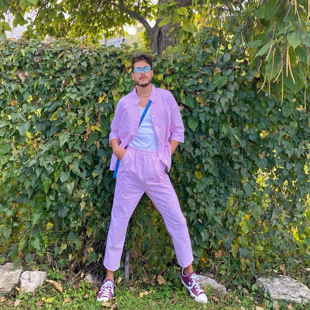 Pink & White pinstripe 2pc. Set - Unisex